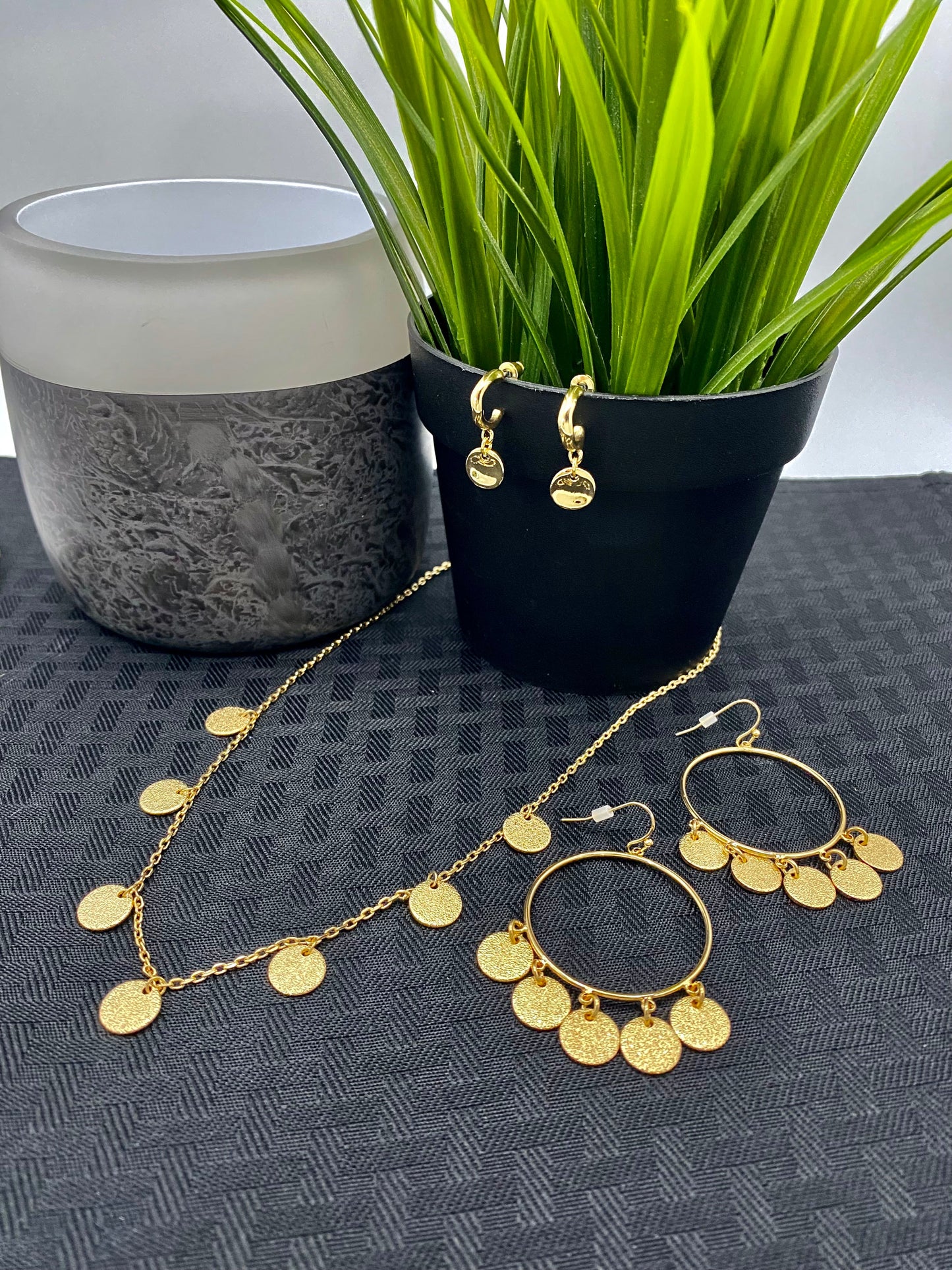 Gold Open Circle with Coin Charms Earrings