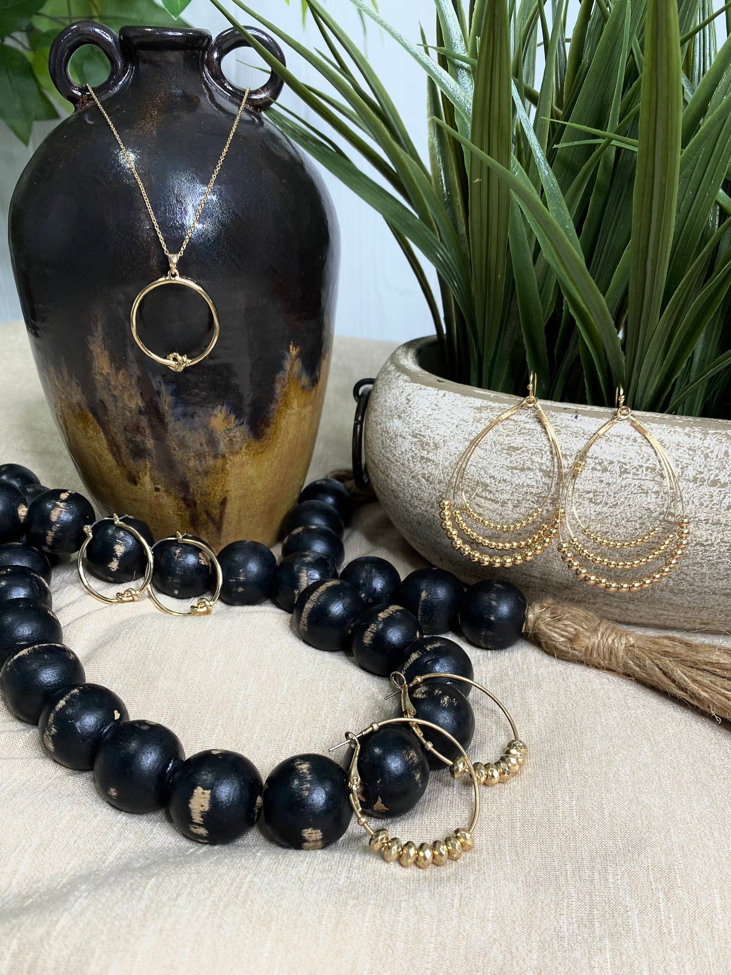 Gold Beaded Layered Teardrop Earring