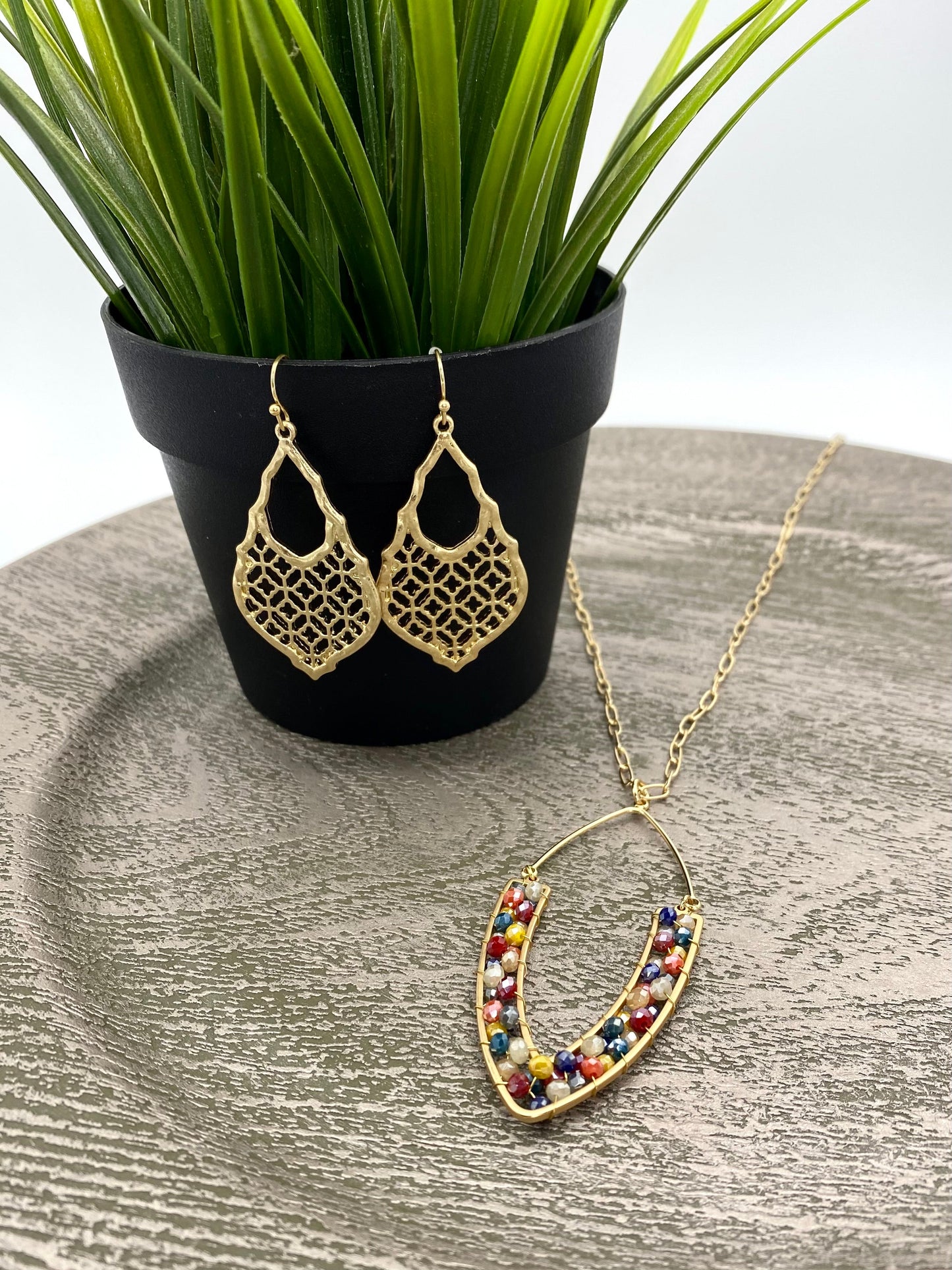 Gold Lattice Teardrop Earrings