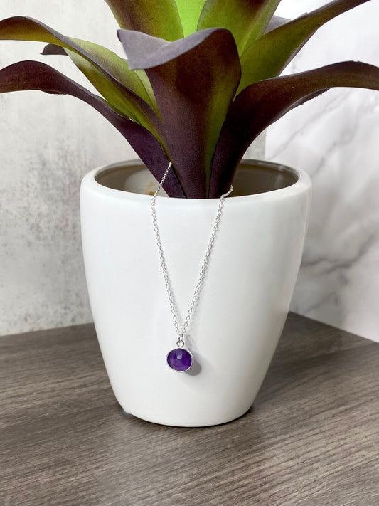 Round Amethyst Necklace in Sterling Silver