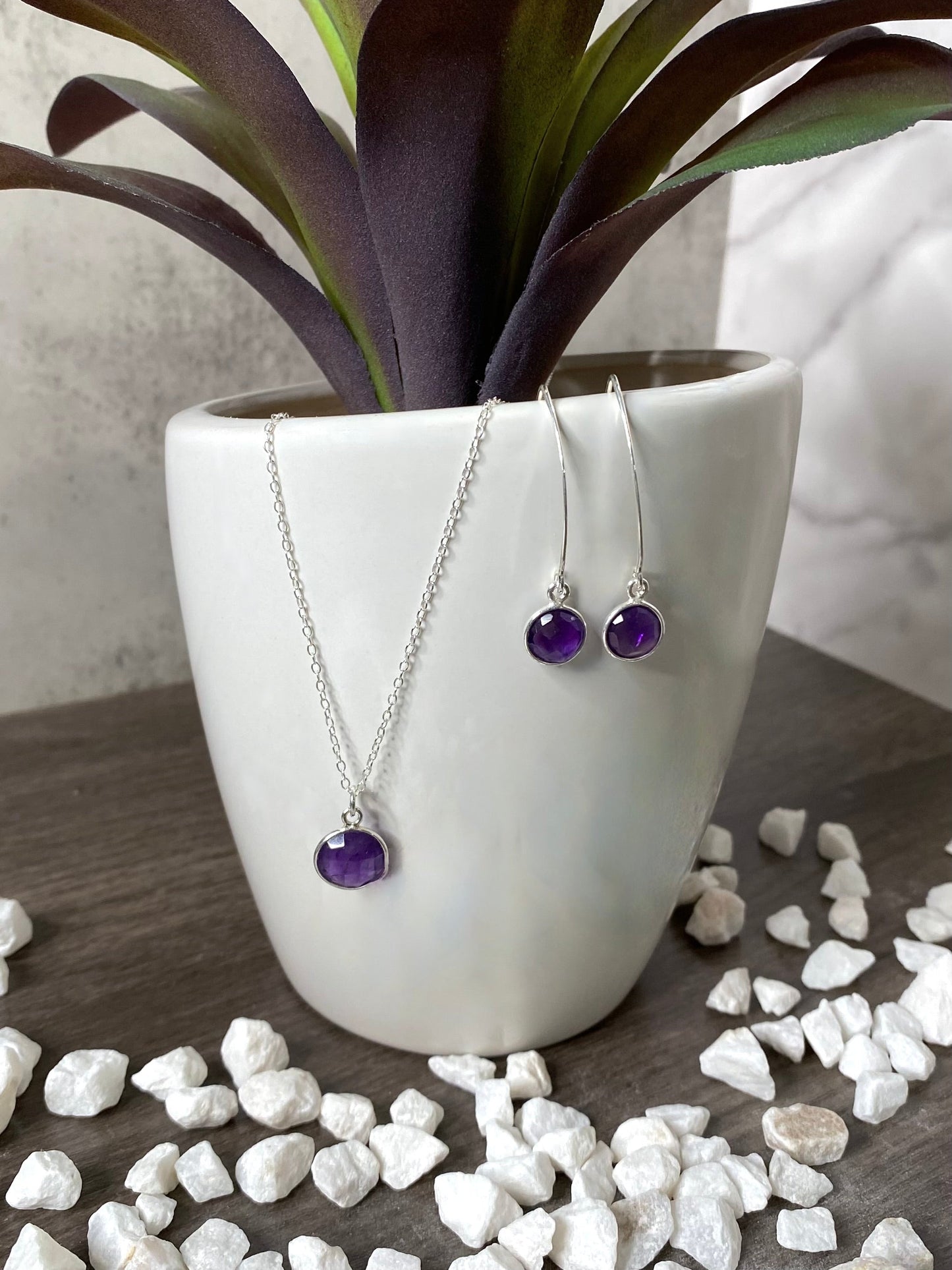 Round Amethyst Necklace in Sterling Silver