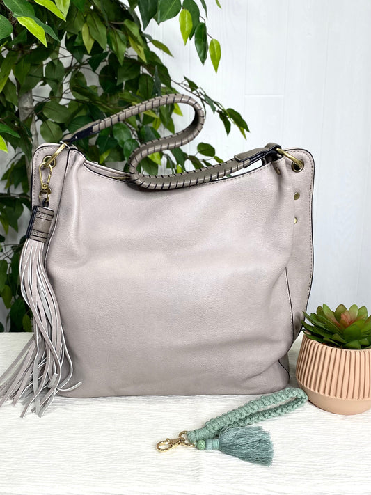 Amber Three Compartment Tassel Hobo Bag in Greyd