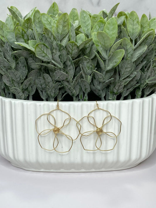 Open Wired Flower Earring - Matte Gold