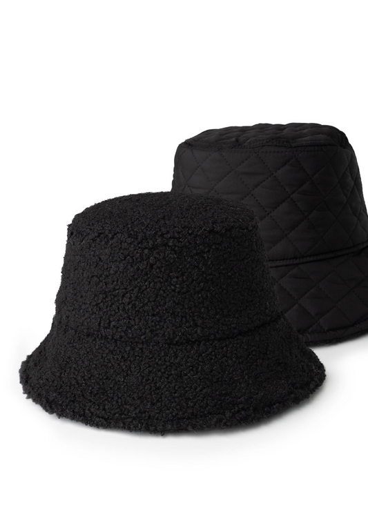 Reversible Sherpa Bucket Hat in Black