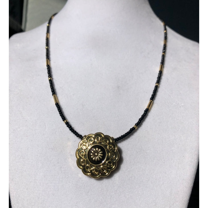 Vintage Button Necklace in Black & Gold