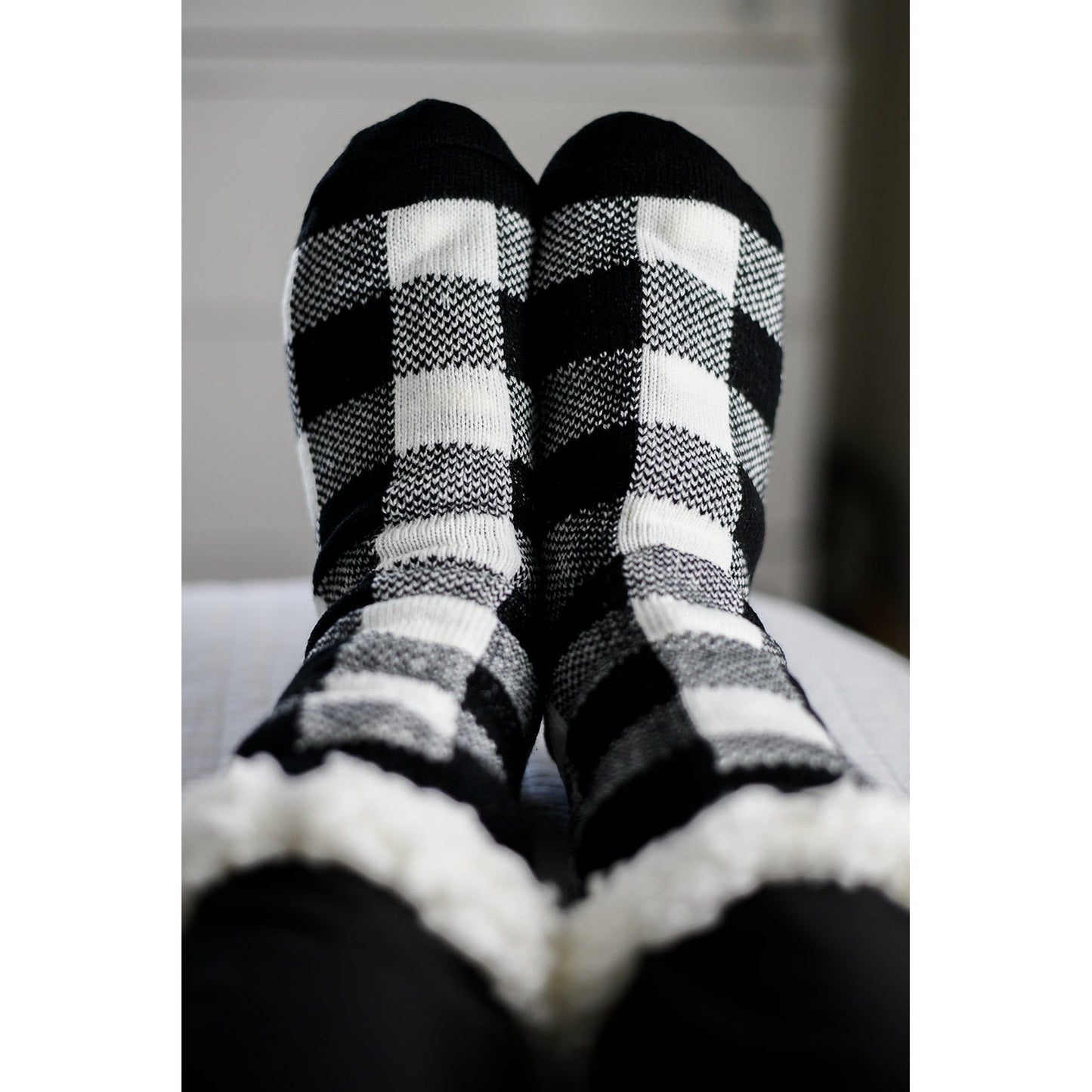 Black Buffalo Plaid Fleece Socks