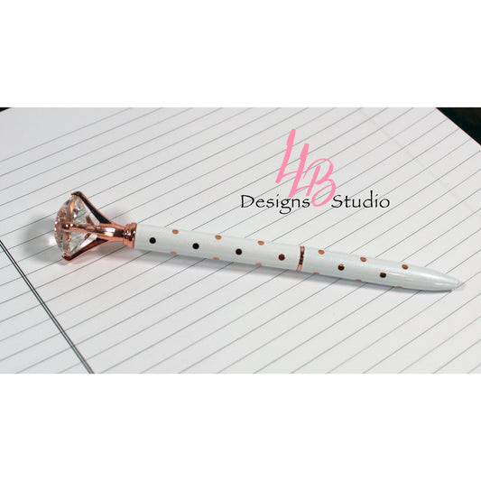 Stationary Pen | White and Rose Gold Polka Dot Shimmer