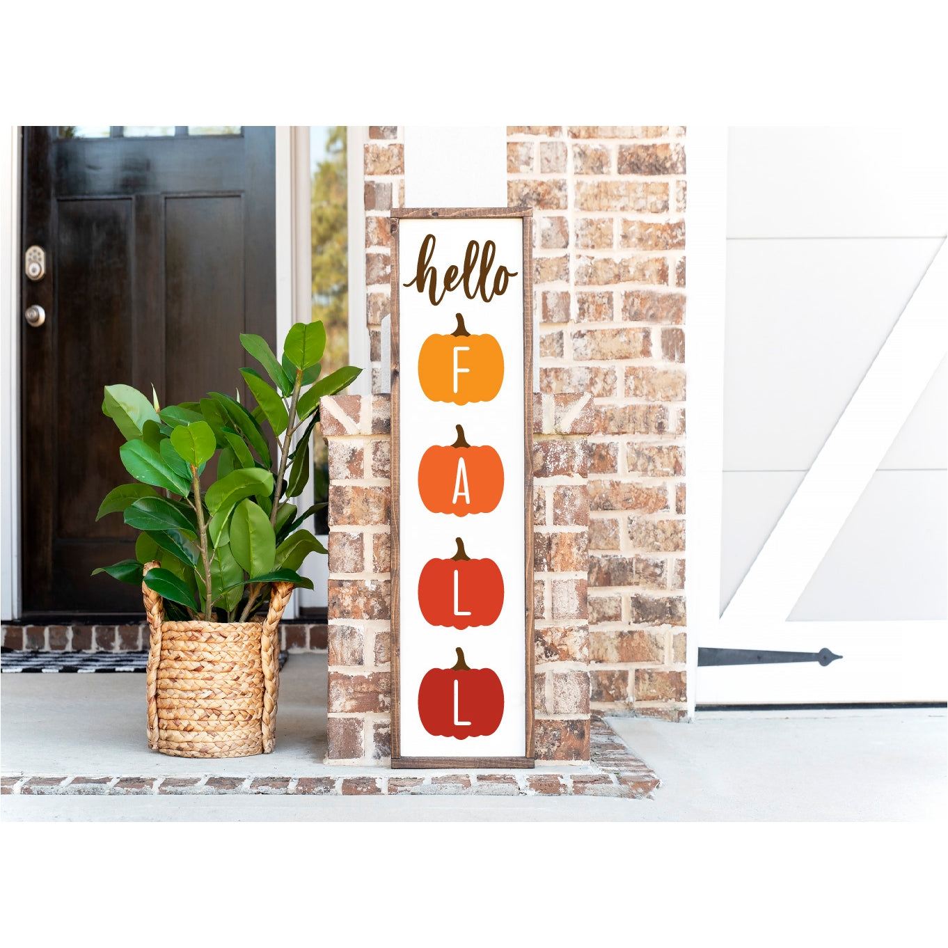 Hello Fall Pumpkins Porch Sign - Red/Orange