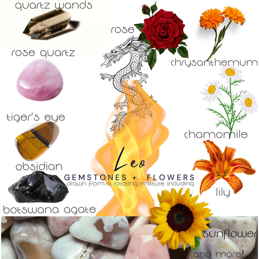 Leo Crystal Candle, Zodiac Candle w/ Gemstones + Herbs