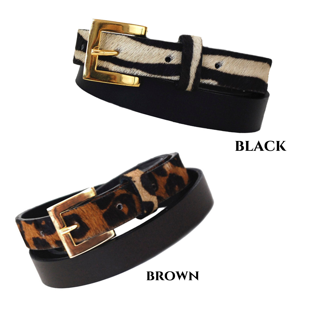 ClaudiaG Sophia Genuine Leather & Cowhide Belt -Black