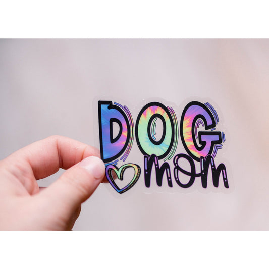 Dog Mom Rainbow Clear Vinyl Sticker, 3x3 in