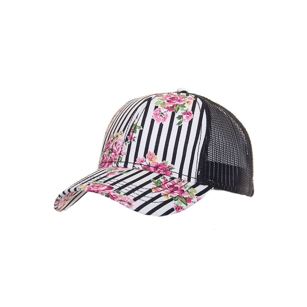 CC Stripe and Floral Mesh Trucker Cap