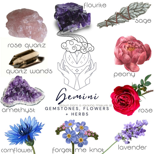 Gemini Crystal Candle, Zodiac Candle w/ Gemstones + Herbs