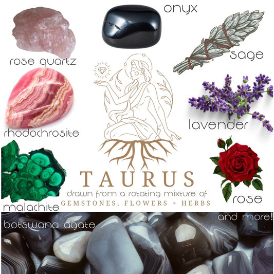 Taurus Crystal Candle, Zodiac Candle w/ Gemstones + Herbs