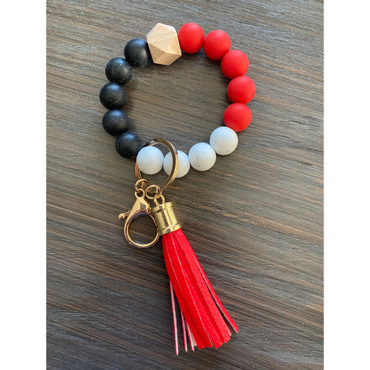 Game Day Wristlet Silicone Beads-Red/White/Black