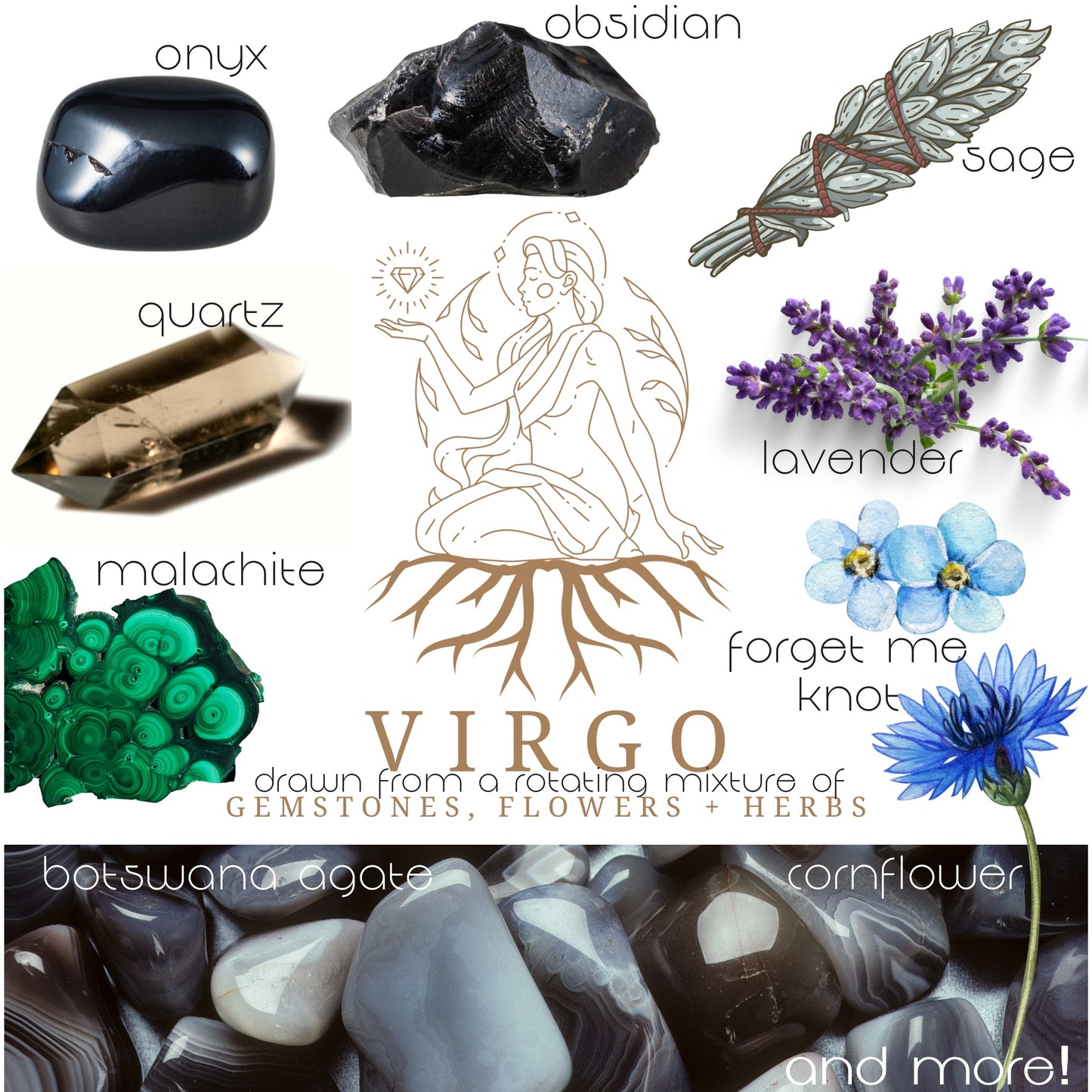 Virgo Crystal Candle, Zodiac Candle w/ Gemstones + Herbs