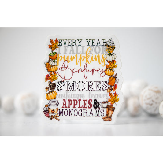 Every Year Fall Favorites, Fall Vinyl Sticker, 3x3 in