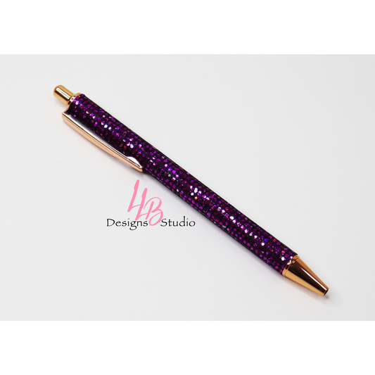 Stationery Pen | Dark Purple Rhinestone Clickable Pen | Black