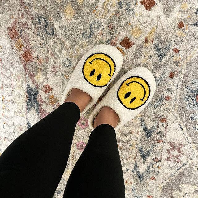 Smiley Face Slippers - White
