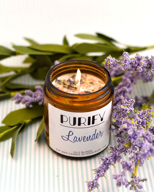 Small Purify Candles with Herbs and Pink Salt - 25 Hour Burn Time Soy Wax Candles