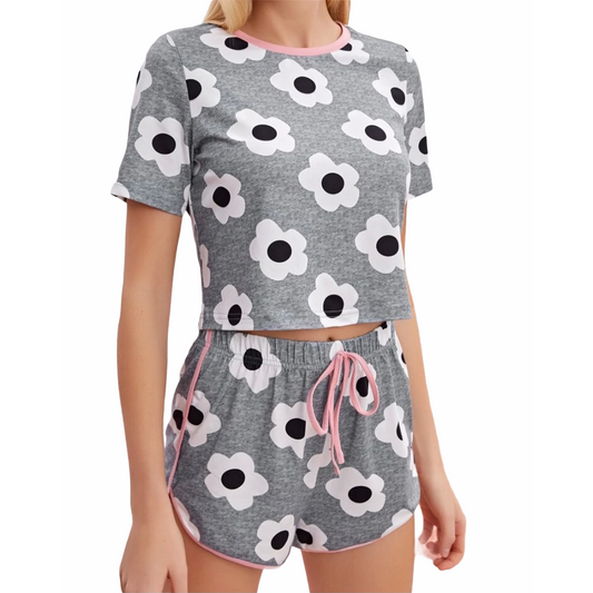 Gray With Flowers Lounge PJ Set