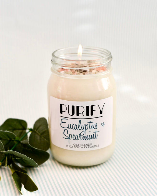 Jumbo Purify Candles with Herbs and Pink Salt - 100 Hour Burn Time Soy Wax Candles