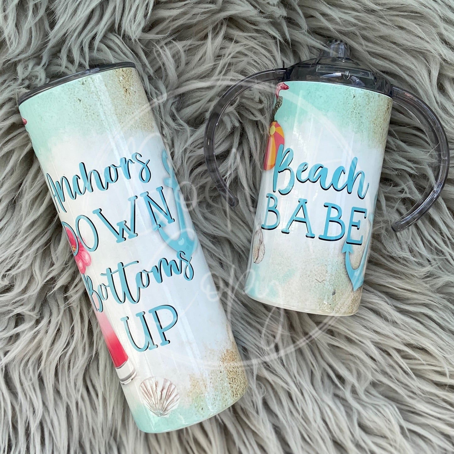 Mommy and me Anchors down bottoms up beach babe Tumbler Set