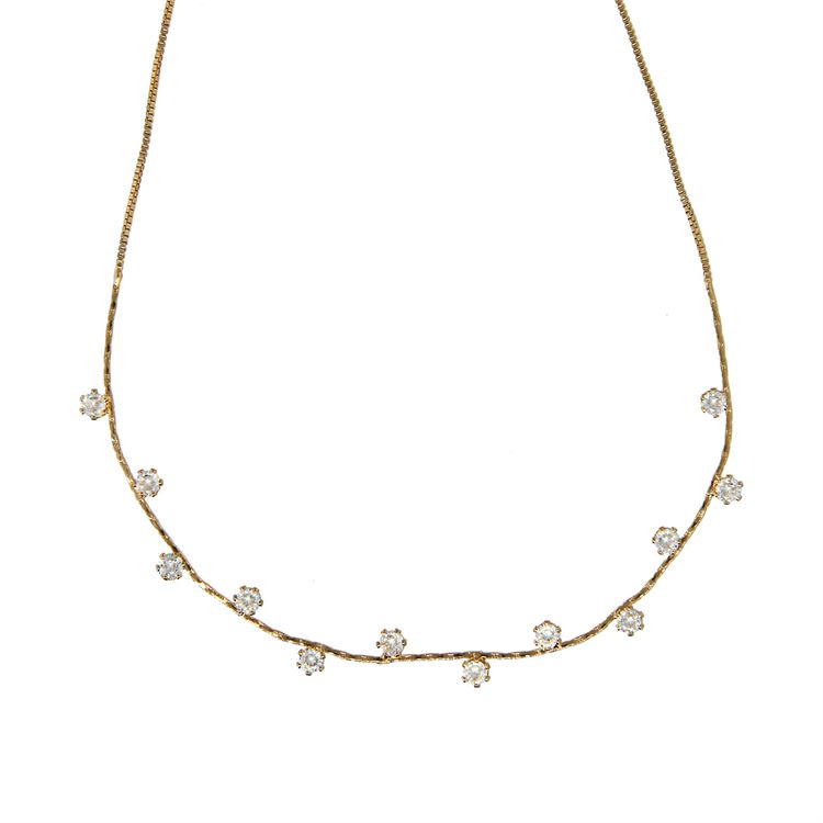 Cubic Zirconia Crystal Necklace in Gold