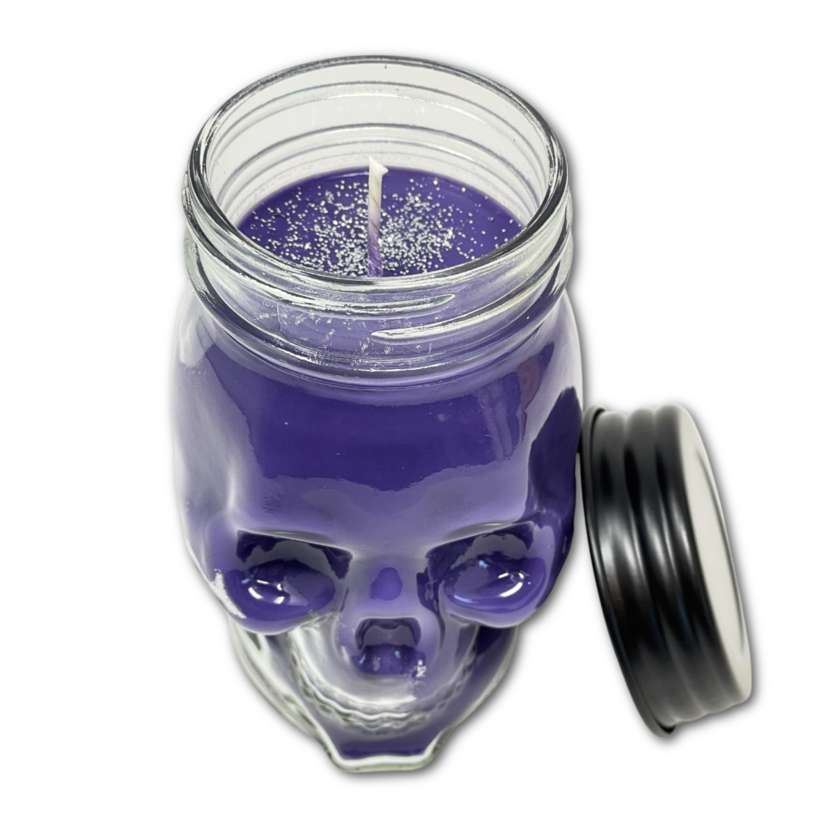 Mardi Gras Skull Candles in Specialty Jar with Glitter