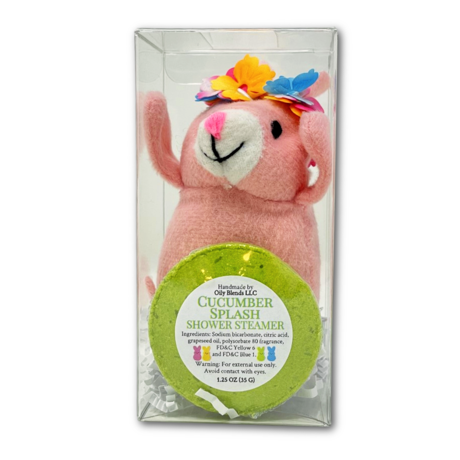 Gift Set With Easter Shower Steamers and Halo Plushy in Clear Box
