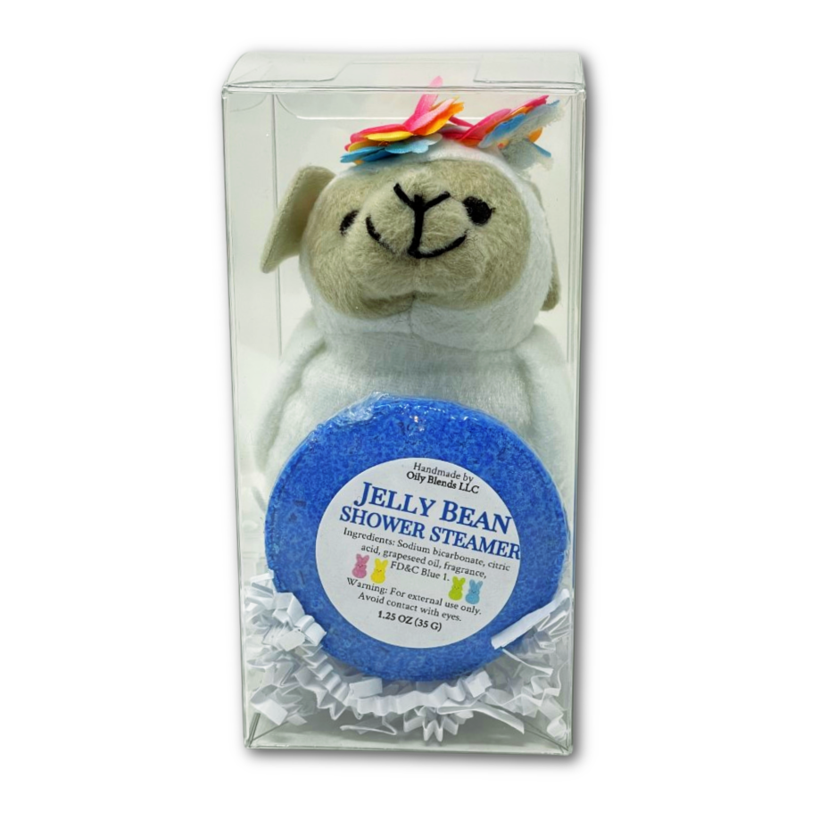 Gift Set With Easter Shower Steamers and Halo Plushy in Clear Box