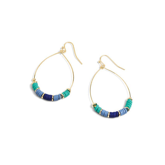 Blue and Teal Heishi Hoop earrings in Gold